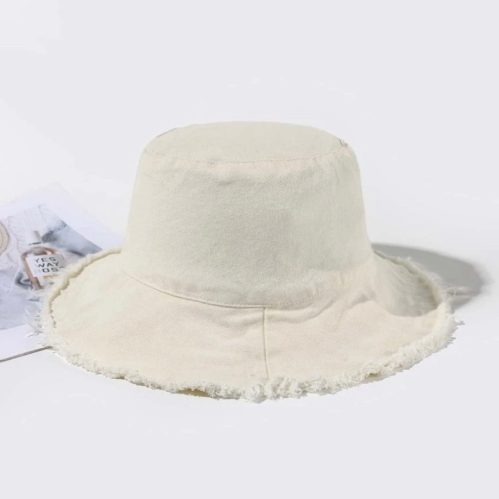Raw Edge Cream Bucket Hat